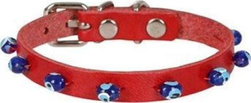 Cattie Boncuklu Deri Küçük Irk Köpek ve Kedi Boyun Tasması Medium Kırmızı 1x20-23 Cm