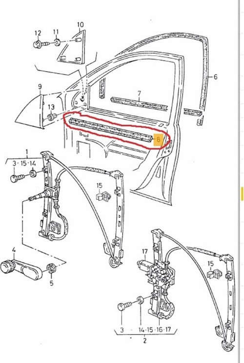 Vw Polo Classic Caddy Ön Kapı Cam Fiti Ön Sol Iç -Oem- Uyumlu