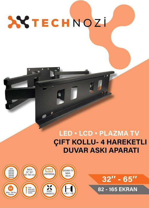 Çift Kollu Hareketli Lcd Led Tv Askı Aparatı 32''-40''-42-43''-49''-50''- 55'' Inç Metal