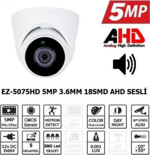 Ez-5075Hd 5Mp 3.6Mm 18Smd Ahd Sesli Dome