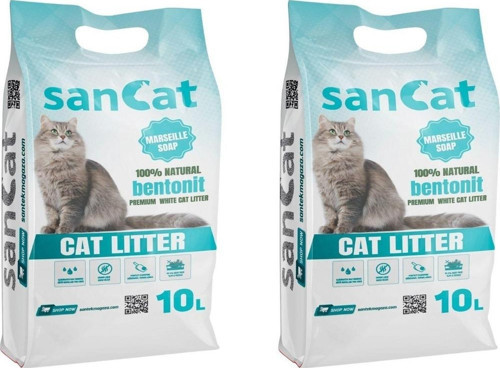 Sancat Marsilya sabunu kokulu Premium Beyaz Kedi Kumu 10 Lt X 2 Adet
