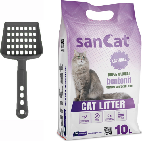 Premium Lavanta Kokulu Topaklaşan Beyaz Bentonit Kedi Kumu 10 L + Kürek