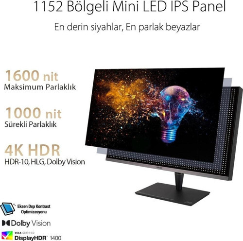 Proart PA32UCG-K 32" 4K Mını Led Ips Freesync Hdr 3840X2160 5Ms 120Hz Thunderbolt 3 Dp Hdmi Usb
