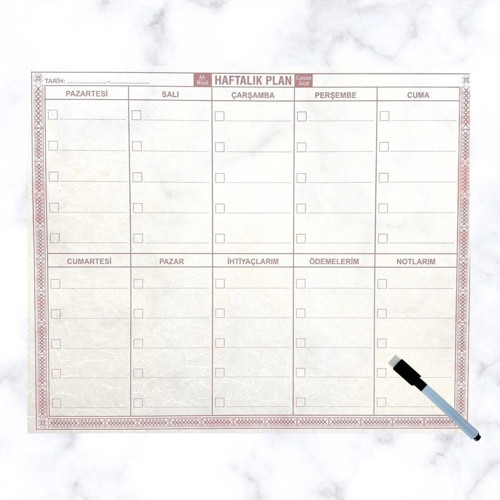 ® Şeffaf Kendiliğinden Yapışkanlı Kalemli Haftalık Planlayıcı 40cm-50cm