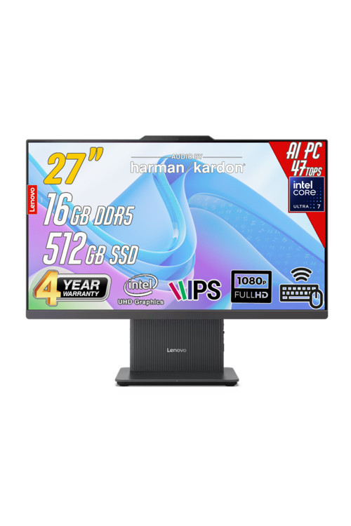 IdeaCentre 27ILL11 Intel Core U7-256V 16GB 512GB 27 FHD FreeDos Siyah AI-Powered AIO Bilgisayar
