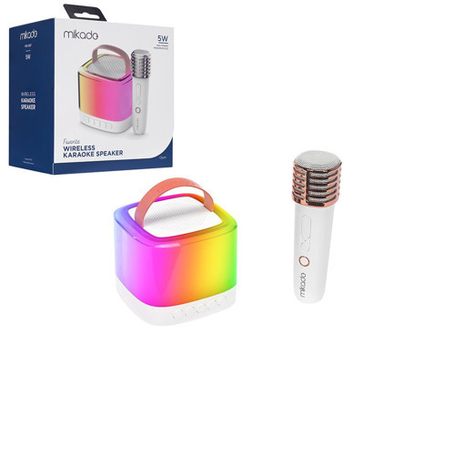 BEYAZ KARAOKE MİKROFONLU WİRELESS HOPARLÖR - SPEAKER IŞIKLI USB ŞARJLI BT - TF CARD - AUX 5W (5691)