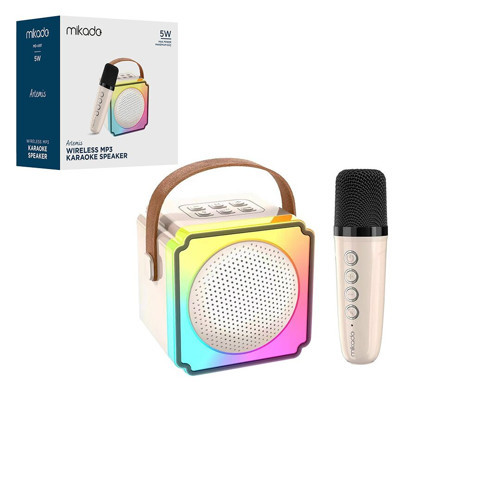 BEYAZ KARAOKE MİKROFONLU WİRELESS HOPARLÖR - SPEAKER IŞIKLI USB ŞARJLI BT - TF CARD - AUX 5W (5691)