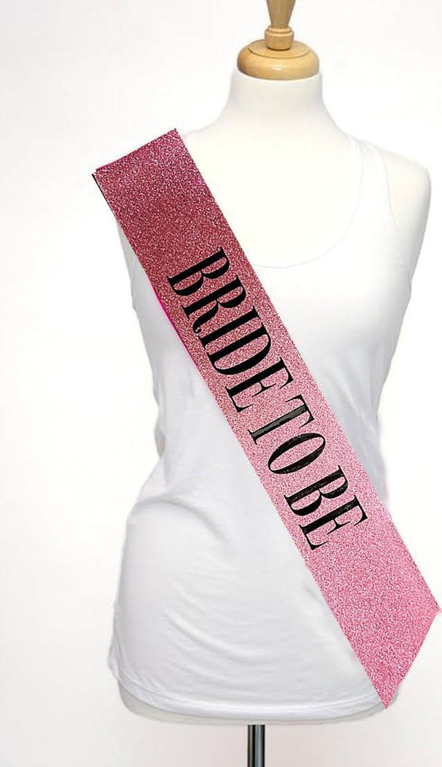 Pembe Üzeri Siyah Büyük Bride To Be Yazılı Simli Işıltılı Kuşak Kemer 10 cm Genişlik