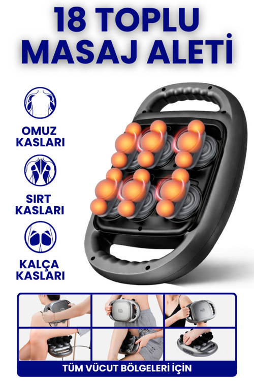 18 Top Başlıklı Yüksek Güç Derin Doku Kas Gevşetici Tüm Vücut Masaj Aleti Şarjlı Masaj Tabancası