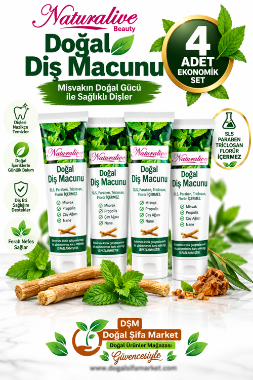 4'lü Ekonomik Doğal Misvaklı Diş Macunu Seti