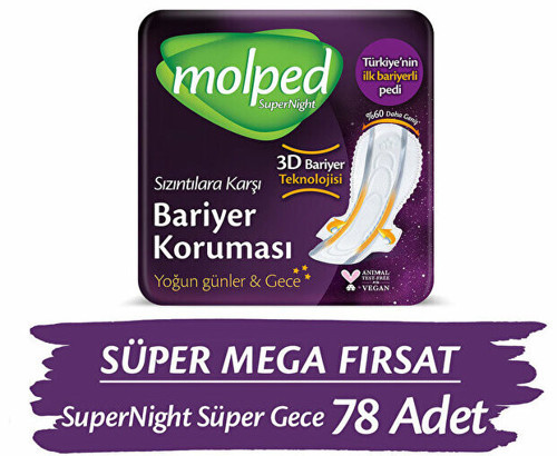 Supernight Mega Hijyenik Ped Süper Gece 26 lı x 3 Adet