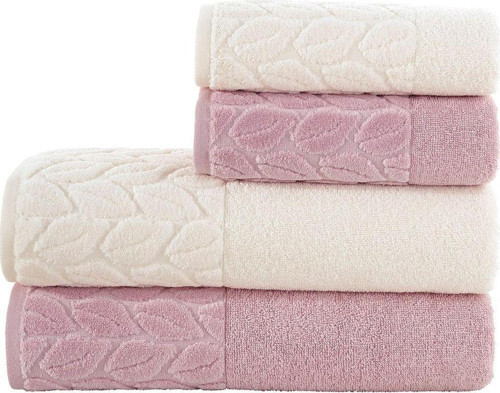Hazal 4'Lü Banyo Havlu Takımı 90 X 150 Cm - 50 X 90 Cm Krem - Mürdüm