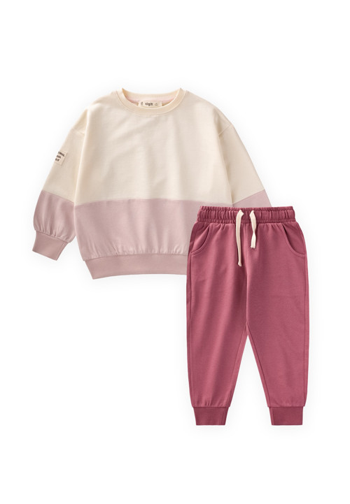 Garnili Sweatshirt İnce Mevsimlik Takım 8-12 Yaş Ekru Antik Pembe
