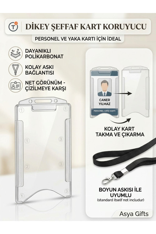 Yaka Kartı Dikey Şeffaf 10 Adet