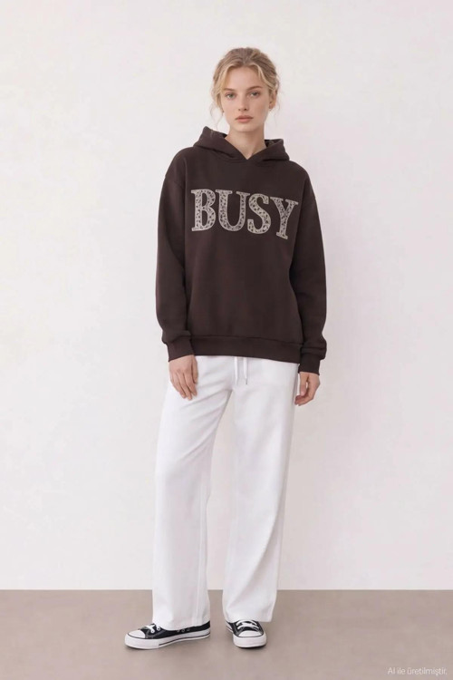 Aplike Detaylı Kapüşonlu Kadın Sweatshirt
