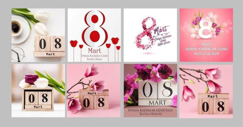 8 Mart Kadınlar Günü Içerikli Hediye Paketi Sallanan Etiket ( 5x5 Cm 50 Adet)