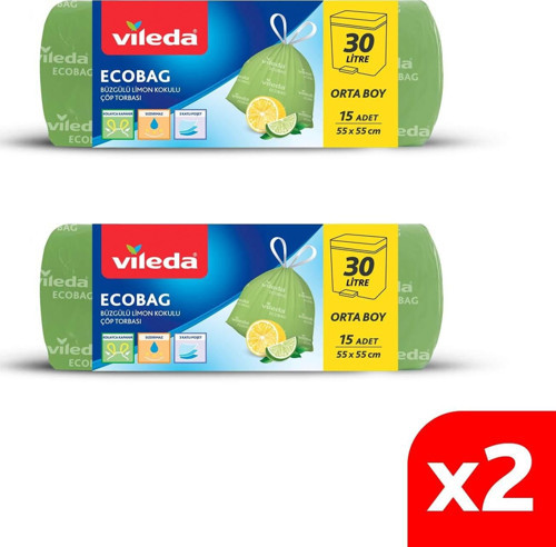 Büzgülü Limon Kokulu Çöp Torbası Orta Boy 15'li 2'li Paket