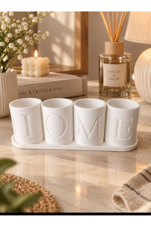 Dekoratif Home Yazıcı 4'Lü Mumluk Seti - Çok Amaçlı Dekoratif Home Yazı- 3D Yazıcı - Pla