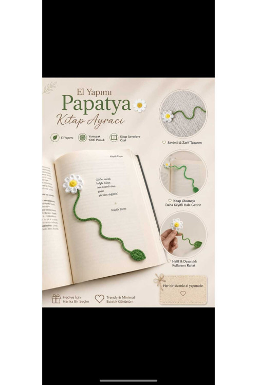 Papatya Örgü Kitap Ayracı