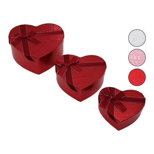 3PCS KALP PARLAK RENKLİ - KABARTMA DESEN KARTON HEDİYE KUTUSU KURDELALI 15-18-21CM (5668)