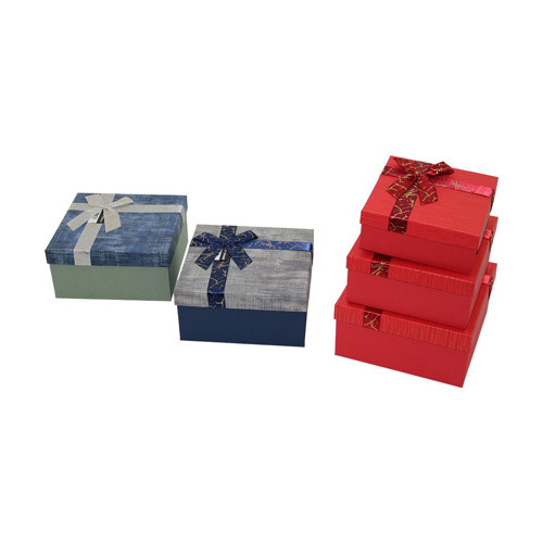 3PCS KARE ÇİZGİLİ MİX RENKLİ KARTON HEDİYE KUTUSU KURDELALI 19-17-15CM (5668)