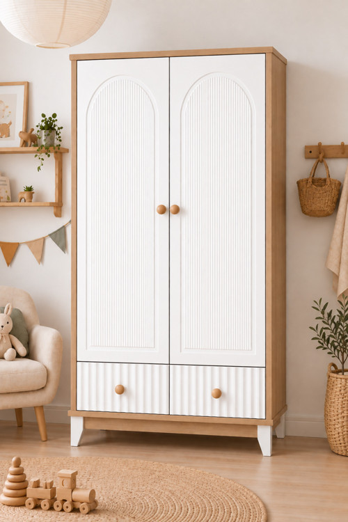 %100 Mdf Bohem Ahşap Beyaz 2 Kapılı Bebek&Çocuk Odası Gardırop