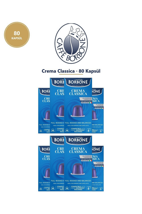 Crema Classica 80 Kapsül (8x10) – Nespresso Uyumlu Alüminyum Kapsül Kahve TETT 07.2027
