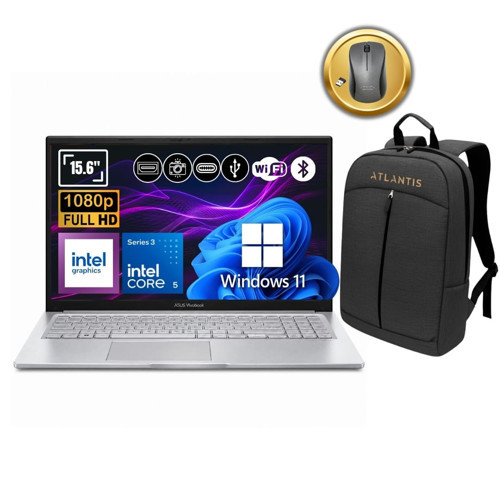 Vivobook 15 Core 5 315 32GB 512GB SSD 15.6" Win11 Home A1504MA-BQ1250W_A33 Notebook+ Çanta&Mouse