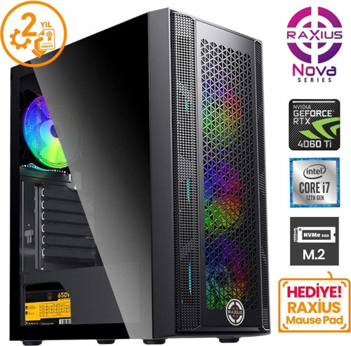 Nova G1 i7 406T-27F12F i7-12700F 64GB 2TBSSD RTX4060Ti FreeDOS Gaming Masaüstü Bilgisayar