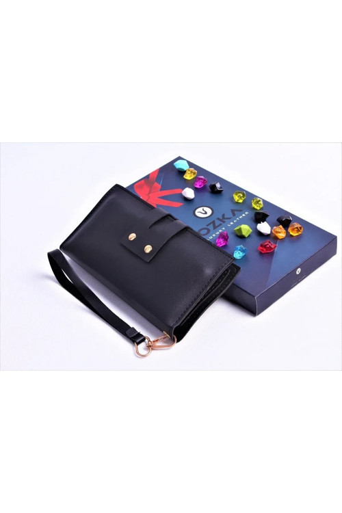 ÖZKA LEATHER ÇİFT PATLI TELEFONLUKLU KADIN EL ÇANTASI — SİYAH