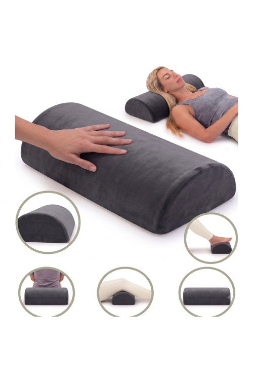 Çok Amaçlı Visco Yarım Silindir Füme Kadife Kılıflı Yastık Ortopedik Boyun Yastığı Bel Boyun Bacak İçin Yumuşak Yastık 42*18*9 Cm
