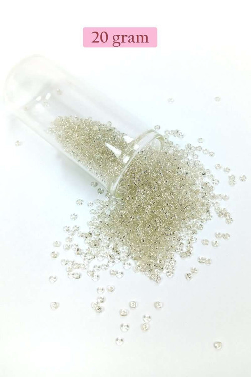 Dökme Cam Kum Boncuk (11/0) 2 mm - 20 Gram - Şeffaf Beyaz - BNC018