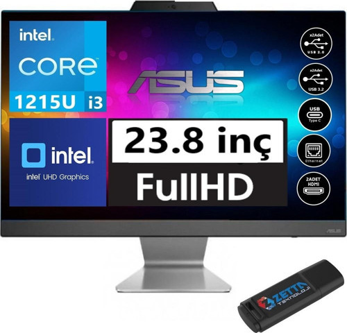 A3402WBAK-I38512B0 Intel Core İ3-1215U 8gb 1tb SSD Fhd 23.8'' Windows11Home All-In-One Masaüstü Bilgisayar AI38512B0H03 + Zetta USB Bellek