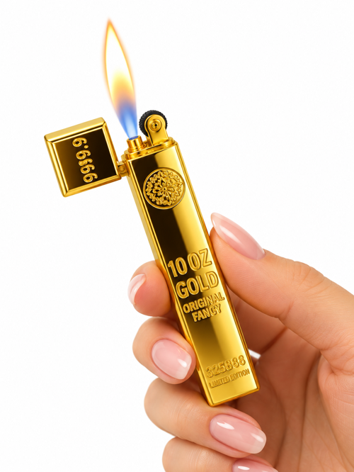 Gold Külçe Tasarımlı Benzinli Metal Çakmak Kapaklı Premium Model