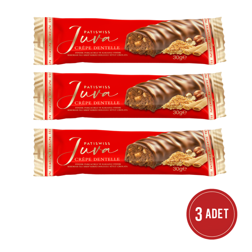 Juva Fındıklı, Kakaolu ve Krep Kırıklı Sütlü Çikolata Bar, 30G x 3 Adet