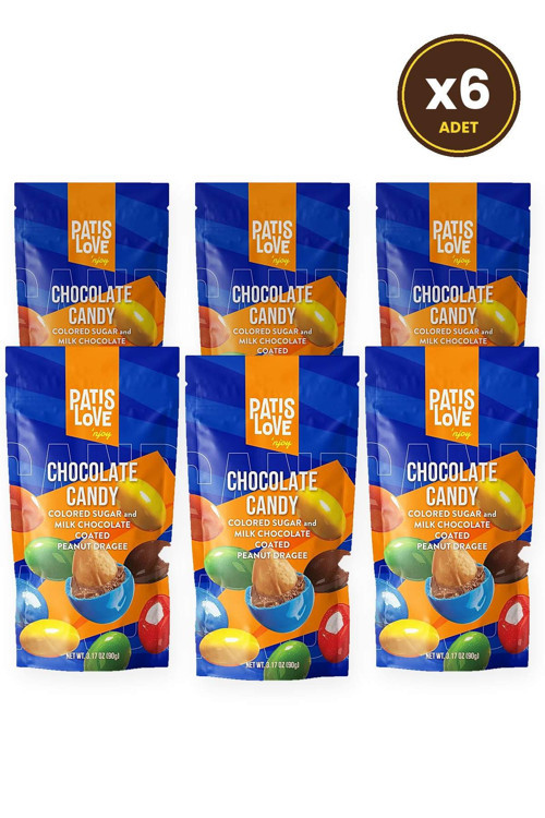 Patislove Renkli Şeker Kaplı Sütlü Çikolatalı Bütün Yer Fıstığı Draje, 90G X 6 Adet
