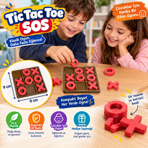 Eğitici ve Geliştirici Çocuk Zeka Oyunu - Kompakt Boyut XOX / Tic Tac Toe