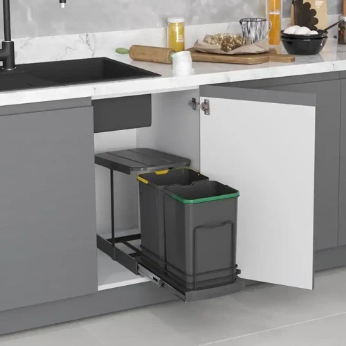 Teleskopik Raylı Plastik Gövde Çöp Kovası 12+12 Litre Antrasit Modül 40cm (S-2392-A)