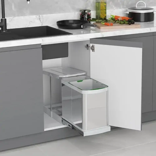 Teleskopik Raylı Paslanmaz Gövde Çöp Kovası 16+1 Litre Modül 40cm (S-2395-G)