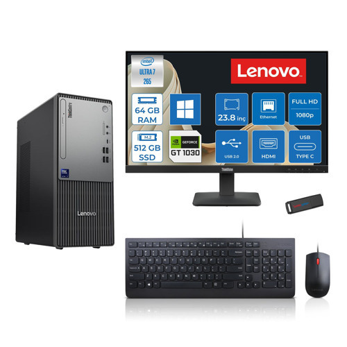 Thinkcentre Neo 50T Gen 6 Intel Core Ultra 7 265 Upto 5,3ghz 64GB Ddr5 512GB SSD 4GB/GT1030 WIN11HOME +23.8"fhd Mon. Masaüstü Bilgisayar 2413BD007WTR21H22+ZETTAUSBBELLEK