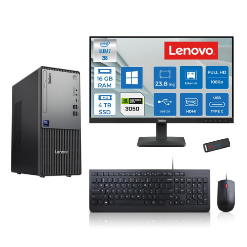 Thinkcentre Neo 50T Gen 6 Intel Core Ultra 7 265 Upto 5,3ghz 16GB Ddr5 4tb SSD 6GB/RTX3050 WIN11HOME +23.8"fhd Mon. Masaüstü Bilgisayar 2413BD007WTR23H05+ZETTAUSBBELLEK