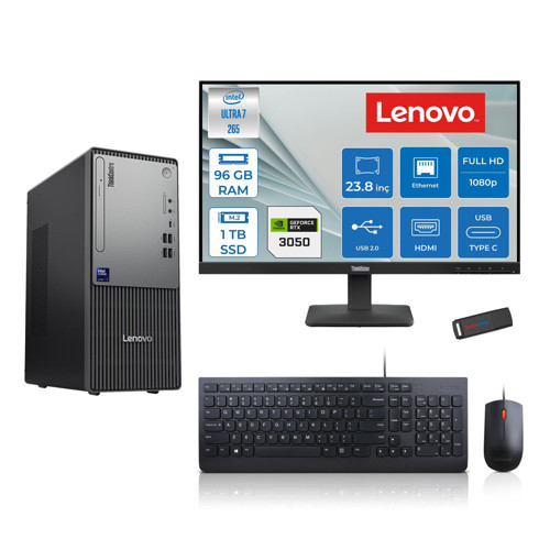 Thinkcentre Neo 50T Gen 6 Intel Core Ultra 7 265 Upto 5,3ghz 96GB Ddr5 1tb SSD 6GB/RTX3050 Freedos +23.8"fhd Mon. Masaüstü Bilgisayar 2413BD007WTR23F33+ZETTAUSBBELLEK