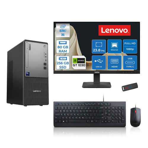 Thinkcentre Neo 50T Gen 6 Intel Core Ultra 7 265 Upto 5,3ghz 80GB Ddr5 256GB SSD 4GB/GT1030 Freedos +23.8"fhd Mon. Masaüstü Bilgisayar 2413BD007WTR21F26+ZETTAUSBBELLEK