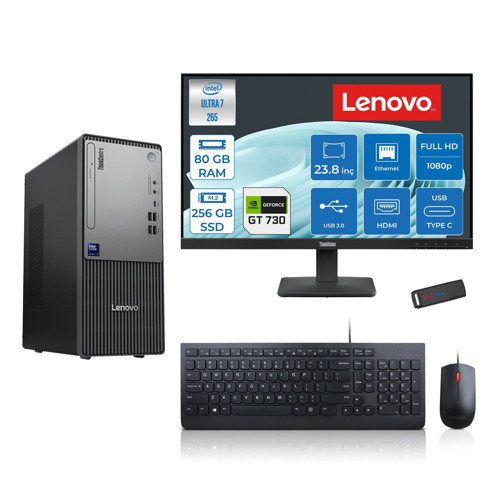Thinkcentre Neo 50T Gen 6 Intel Core Ultra 7 265 Upto 5,3ghz 80GB Ddr5 256GB SSD 4GB/GT730 Freedos +23.8"fhd Mon. Masaüstü Bilgisayar 2413BD007WTR25F26+ZETTAUSBBELLEK