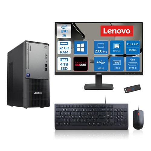 Thinkcentre Neo 50T Gen 6 Intel Core Ultra 7 265 Upto 5,3ghz 32GB Ddr5 4tb SSD 4GB/RX550 WIN11PRO +23.8"fhd Mon. Masaüstü Bilgisayar 2413BD007WTR27P15+ZETTAUSBBELLEK