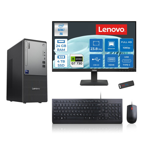 Thinkcentre Neo 50T Gen 6 Intel Core Ultra 7 265 Upto 5,3ghz 24GB Ddr5 4tb SSD 4GB/GT730 Freedos +23.8"fhd Mon. Masaüstü Bilgisayar 2413BD007WTR25F10+ZETTAUSBBELLEK