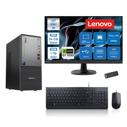 Thinkcentre Neo 50T Gen 6 Intel Core Ultra 7 265 Upto 5,3ghz 24GB Ddr5 1tb SSD 4GB/GT1030 Freedos +27"fhd Mon. Masaüstü Bilgisayar 2713BD007WTR21F08+ZETTAUSBBELLEK