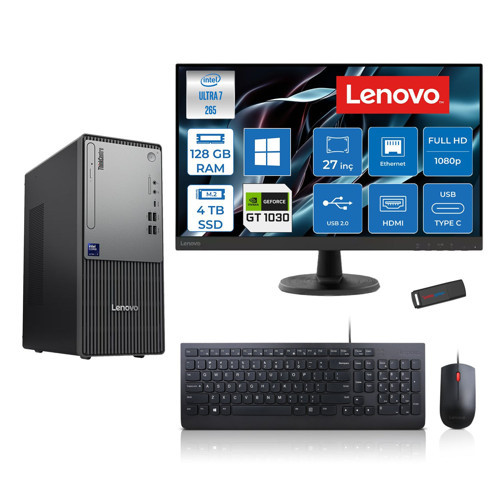 Thinkcentre Neo 50T Gen 6 Intel Core Ultra 7 265 Upto 5,3ghz 128GB Ddr5 4tb SSD 4GB/GT1030 WIN11PRO +27"fhd Mon. Masaüstü Bilgisayar 2713BD007WTR21P40+ZETTAUSBBELLEK