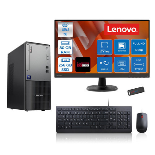 Thinkcentre Neo 50T Gen 6 Intel Core Ultra 7 265 Upto 5,3ghz 80GB Ddr5 256GB SSD 4GB/RX550 Freedos +27"fhd Mon. Masaüstü Bilgisayar 2713BD007WTR27F26+ZETTAUSBBELLEK
