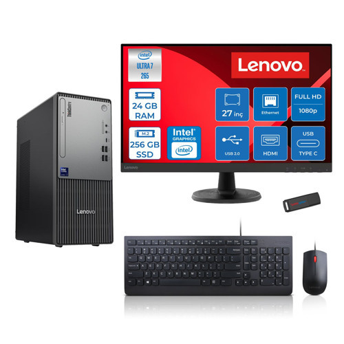 Thinkcentre Neo 50T Gen 6 Intel Core Ultra 7 265 Upto 5,3ghz 24GB Ddr5 256GB SSD Intel® UHD Graphics 770 Freedos +27"fhd Mon. Masaüstü Bilgisayar 2713BD007WTRF06+ZETTAUSBBELLEK
